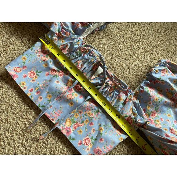 Floral Bustier Top Puff Sleeve Cottegecore Crop Top Blouse Spring Feminine - Picture 3 of 7